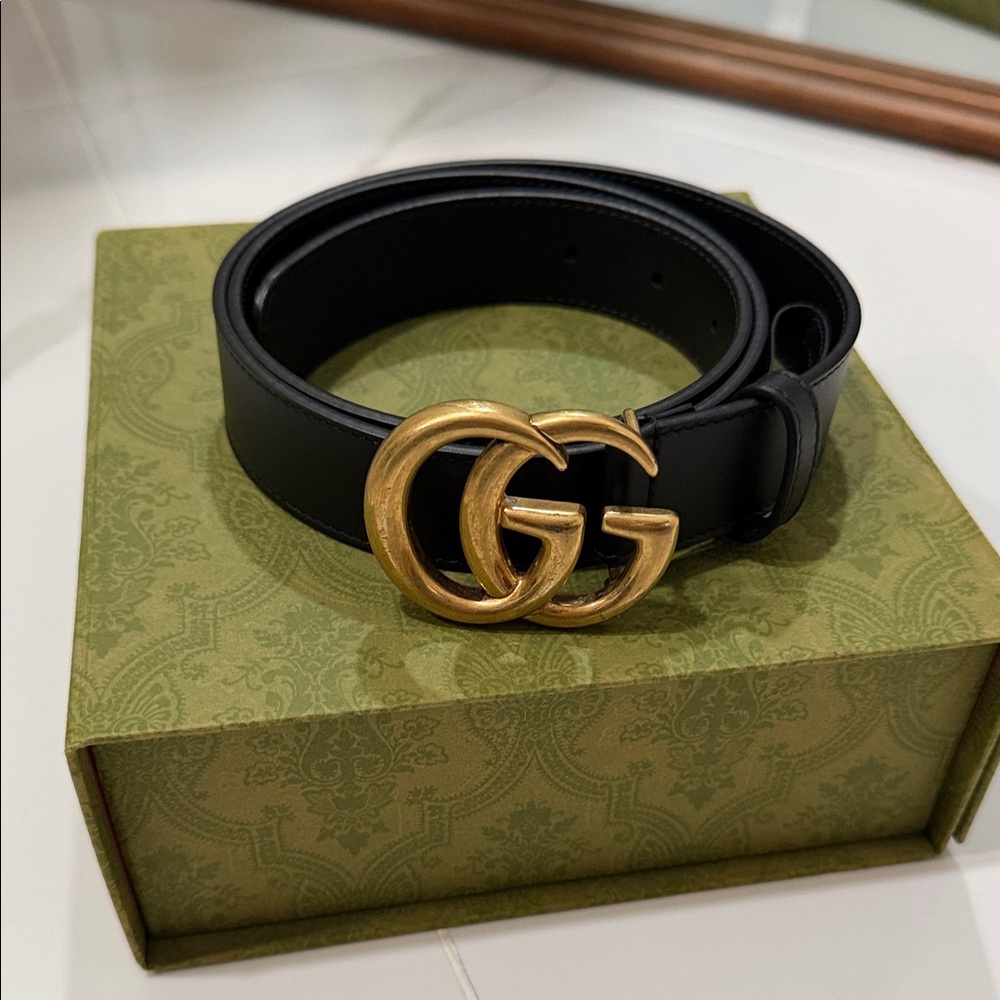 Gucci Black Belt with Gold GG Emblem